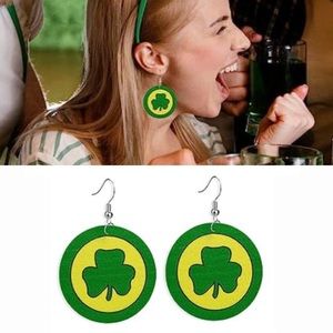 3/$15 St. Patrick’s Day Circle with Shamrock Green Faux Leather Earrings